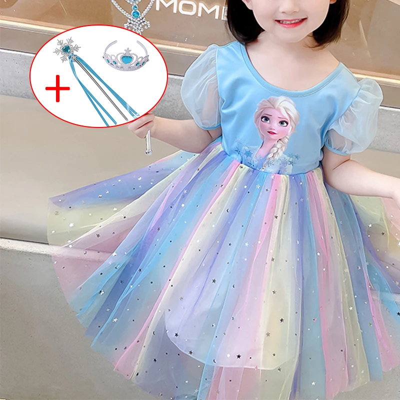2023 Girls Dress Cartoon Summer Frozen Fashion Children's Elsa Princess Baby Girl Toddler Short Sleeve Cute Party Dresses 2-10Y images - 6