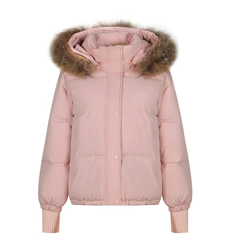 

2023 Winter Jacket Big Fur Collar Hooded Women's Puffa Short Coats Cotton Padded Parkas Warm Female Overcoat Windproof Outwear