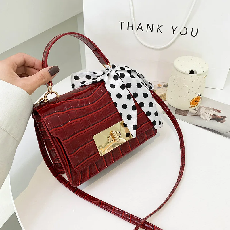 

Модные сумки через плечо с замком для женщин, новые сумки-мессенджеры на плечо с каменным узором, шелковый шарф, ручные кошельки и сумочки