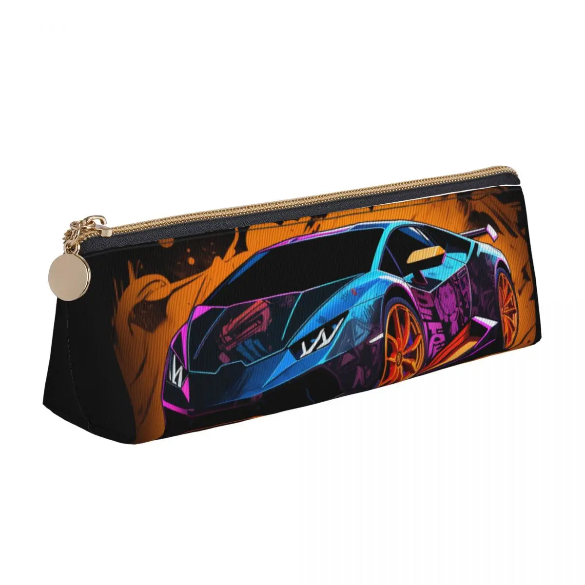 

Noble Sports Car Triangle Pencil Case Graffiti Cartoon Retro Zipper Pencil Box For Teens School Leather Pen Organizer