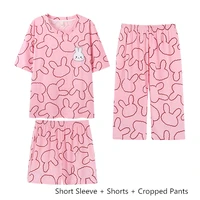 yasuk summer spring fashion womens casual girl kawai lovely sleepwear pajamas with shorts pant simple rabbit cartoon pattern