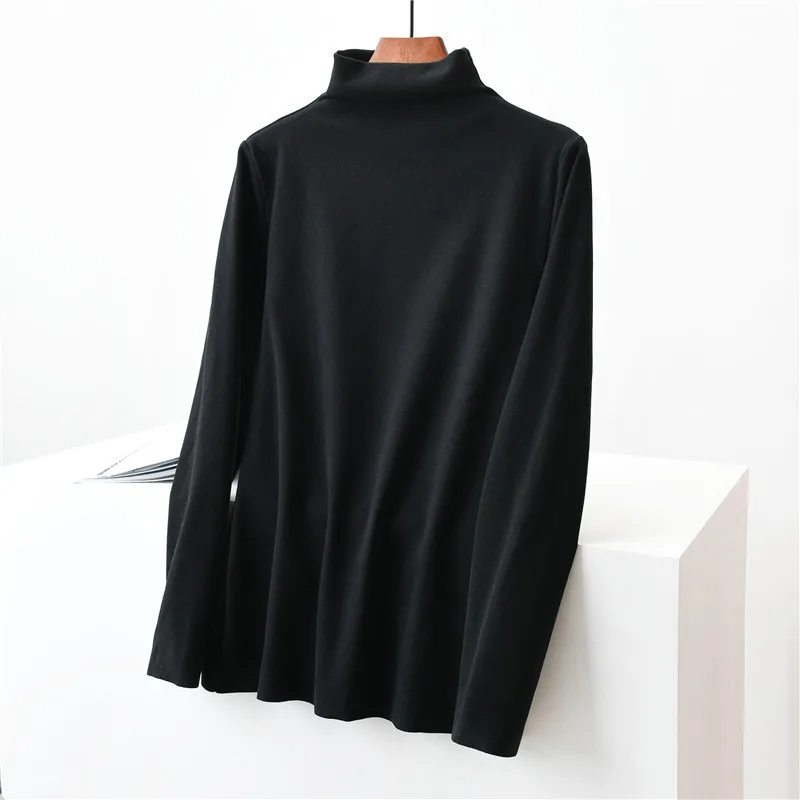 Winter High Collar Long Sleeve Thermal T-shirt Women's Large Base Coat Thermal Underwear Tops Thick Solid Three Second Fast Heat