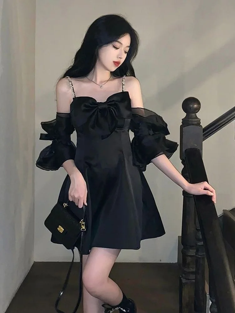 

Summer Dress Women Clothing Slim Temperament Robe Femme 2023 Vestidos De Mujer Stand Neck Bow Sweet Tunic Solid Dresses