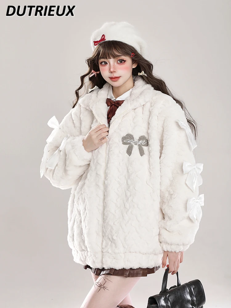 Пальто из овечьей шерсти с бантом осенние и зимние женские пальто новинка 2024