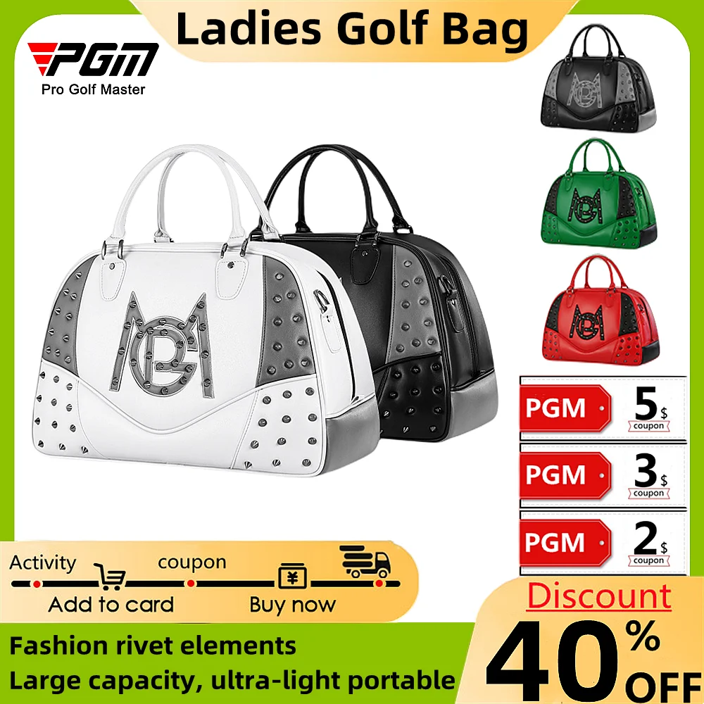 PGM Ladies Golf Bag Fashion Rivet Ball Bag Waterproof Microfiber Clothing Bag Large Capacity Ultra-Light Outdoor Storage Handbag