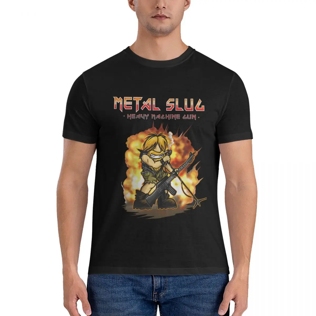 Мужская винтажная футболка с надписью M-Metal Slug коротким рукавом и круглым вырезом