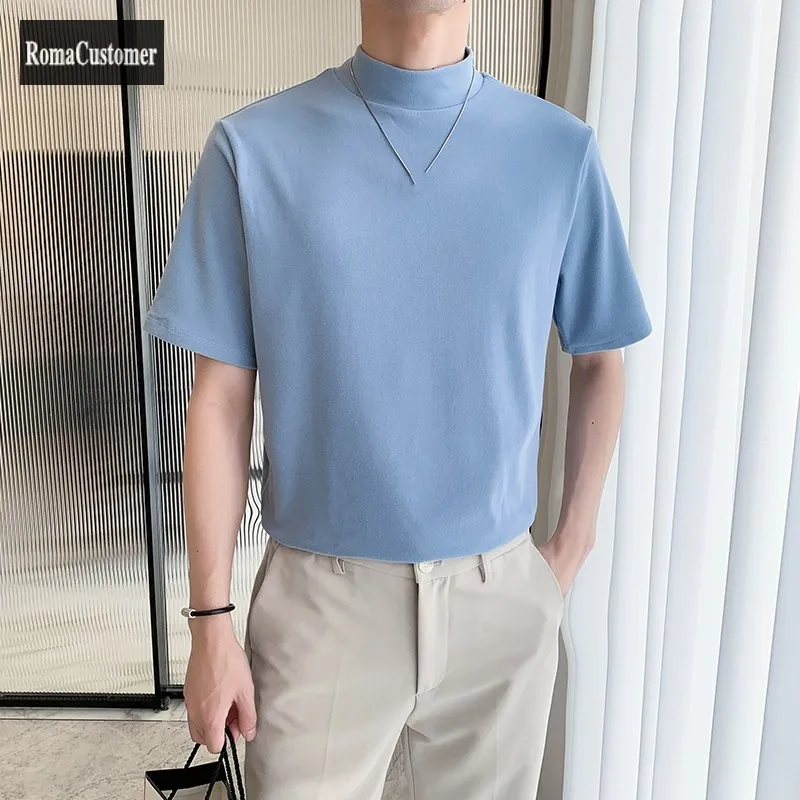 

Mens Summer New Concise All-Match T-Shirt Short Sleeve Trend Casual Solid Fashion Korean Version British Style Male Blouse