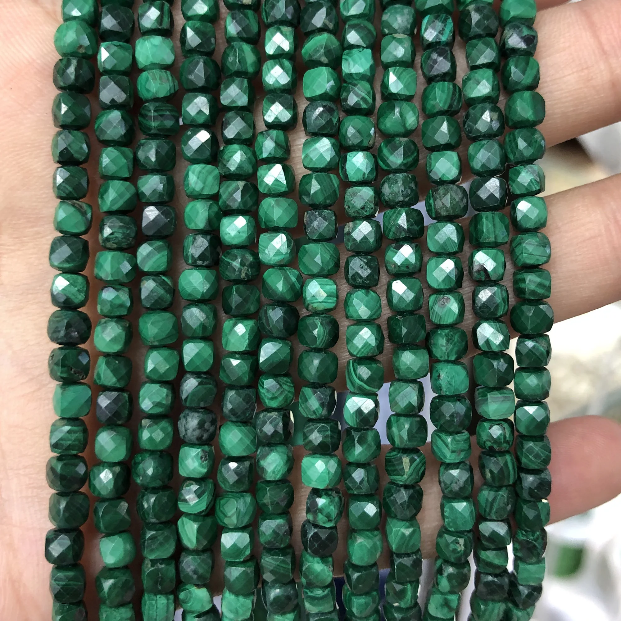 

Genuine Malachite Cube Faceted Beads Natural Stone Beads 4-5mm 15''