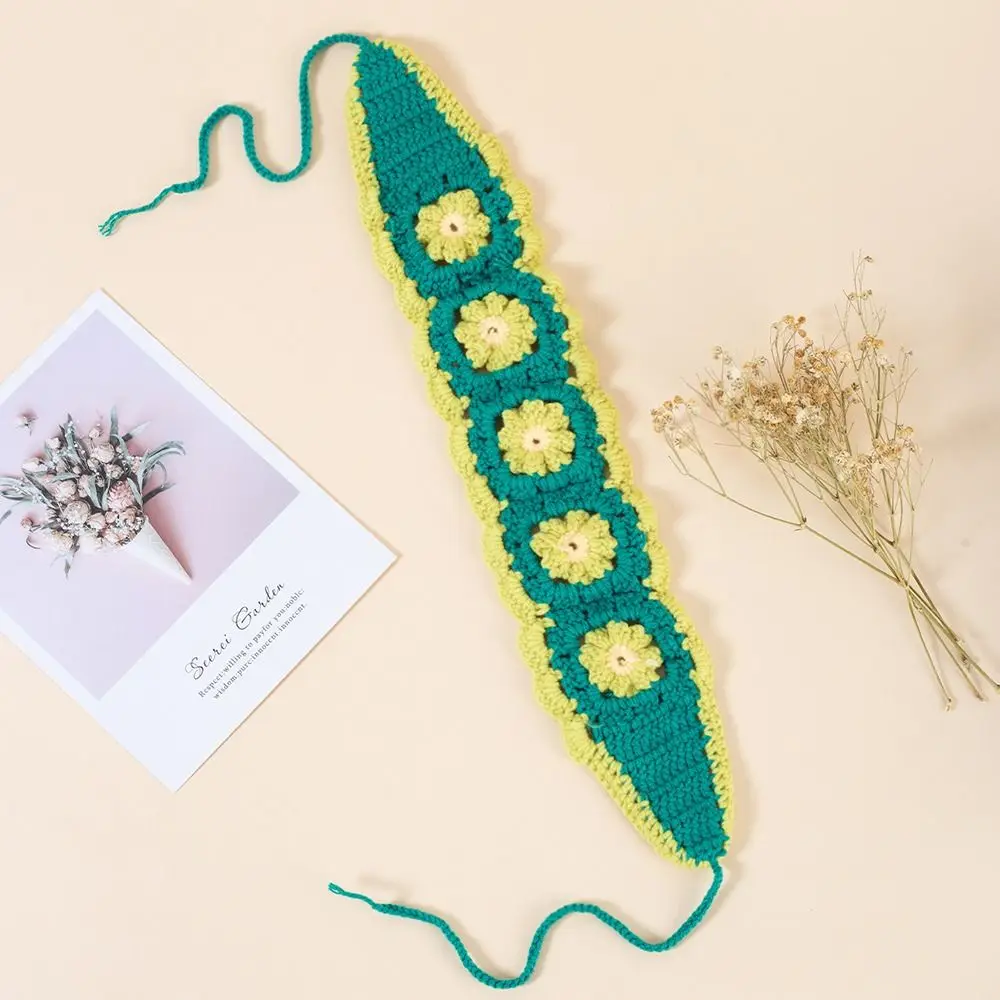 

New Flower Pattern Bandana Adjustable Crochet Flower Headband Scarf Knitted Hairbands Knitted Elastic Hair Accessories