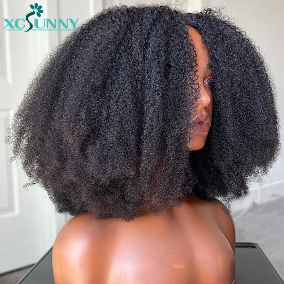 V Part Human Hair Wig With Clips No Leave Out Afro Kinky Curly Wig Glueless Upgrade U Part Wig For Women Brazilian Xcsunny