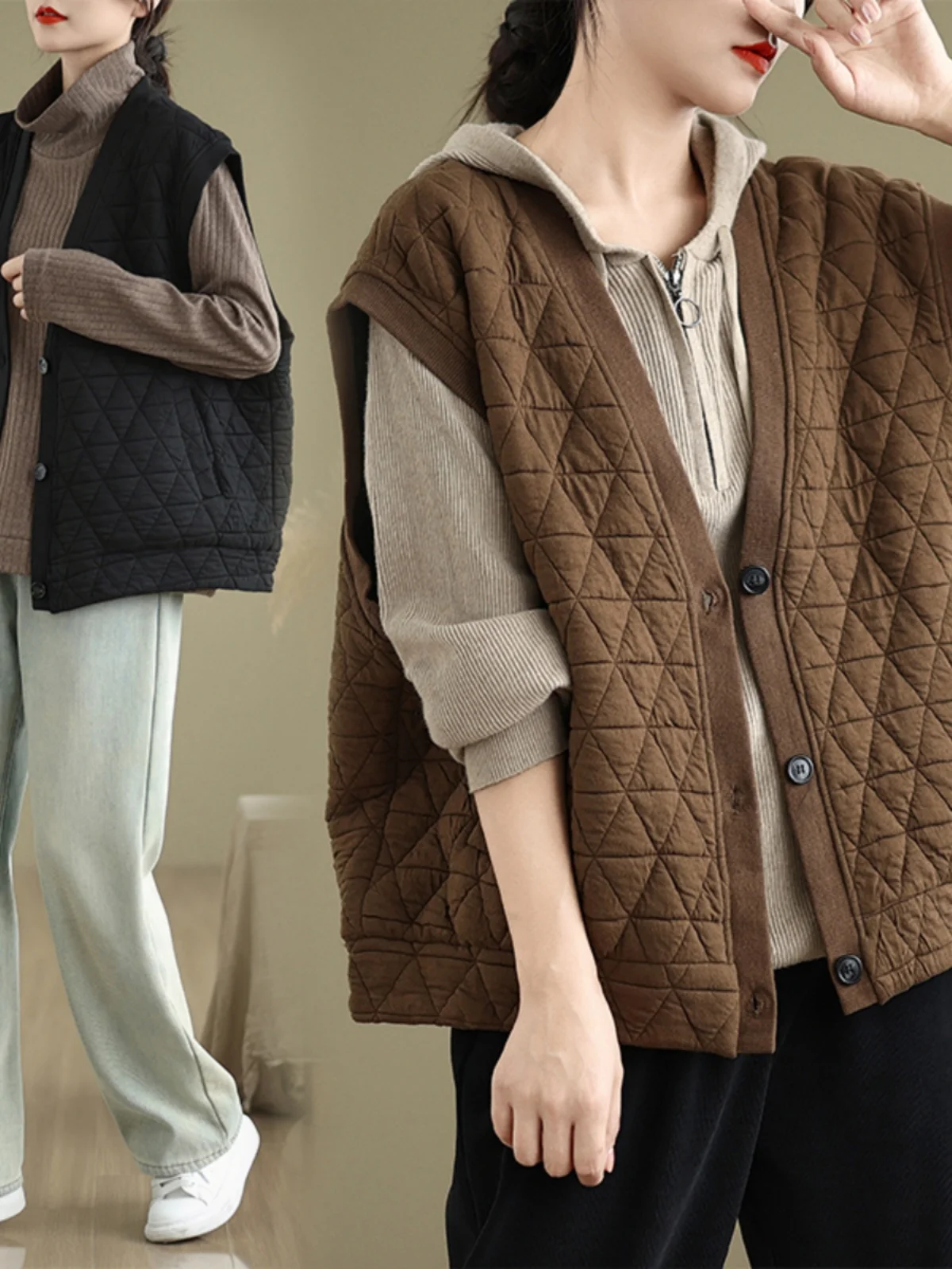 Жилет с v-образным вырезом в виде ромба верхняя одежда для женщин осень и зима 2024