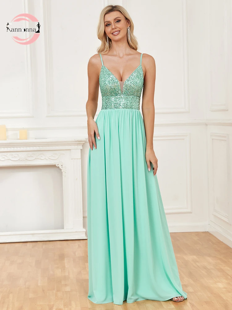 

Fannonnaf Cami Green Luxury Sequin Prom Dresses Green Pleated Floor-length Party Sleeveless Sexy Cocktail Dress Women Bridemaid