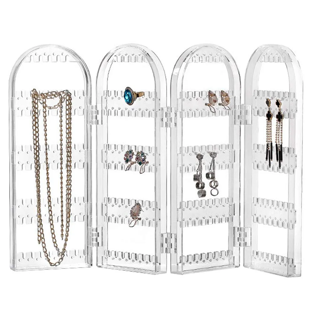 120/240/360 Holes Foldable Clear Plastic Earrings Studs Display Rack Folding Screen Earring Jewelry Display Holder Storage