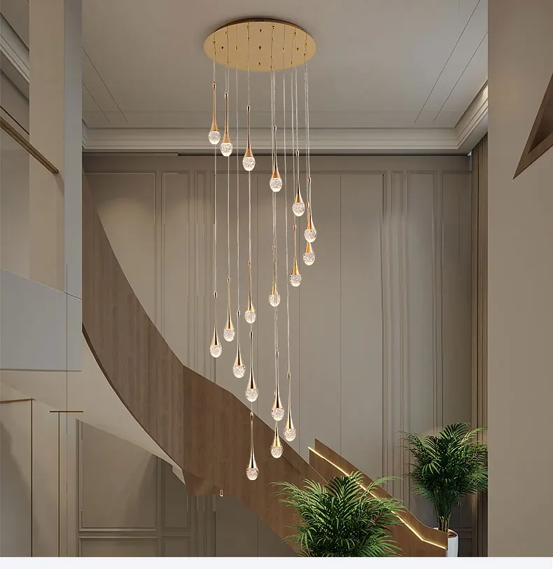 

Nordic chandelier golden luxury villa stair living room chandelier mall exhibition hall stair decoration hanging line Chandelier