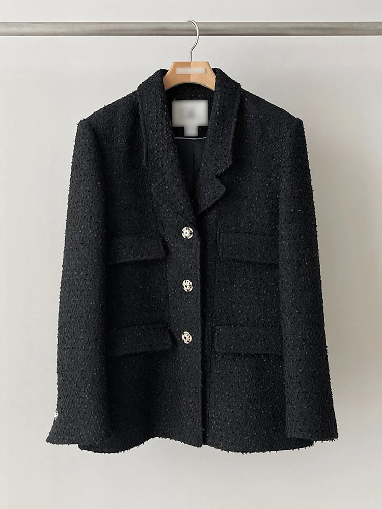 Твидовый пиджак с имитацией карманов на осень и зиму