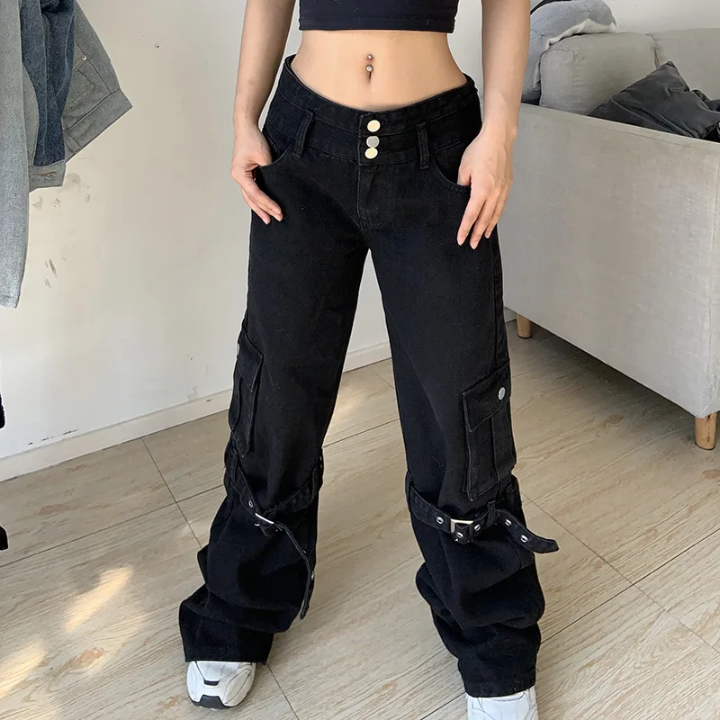 

Повседневная Женская одежда 2022, мешковатые джинсы, Techwear, корейская мода, Harajuku, спортивные брюки, трендовые винтажные брюки-карго оверсайз