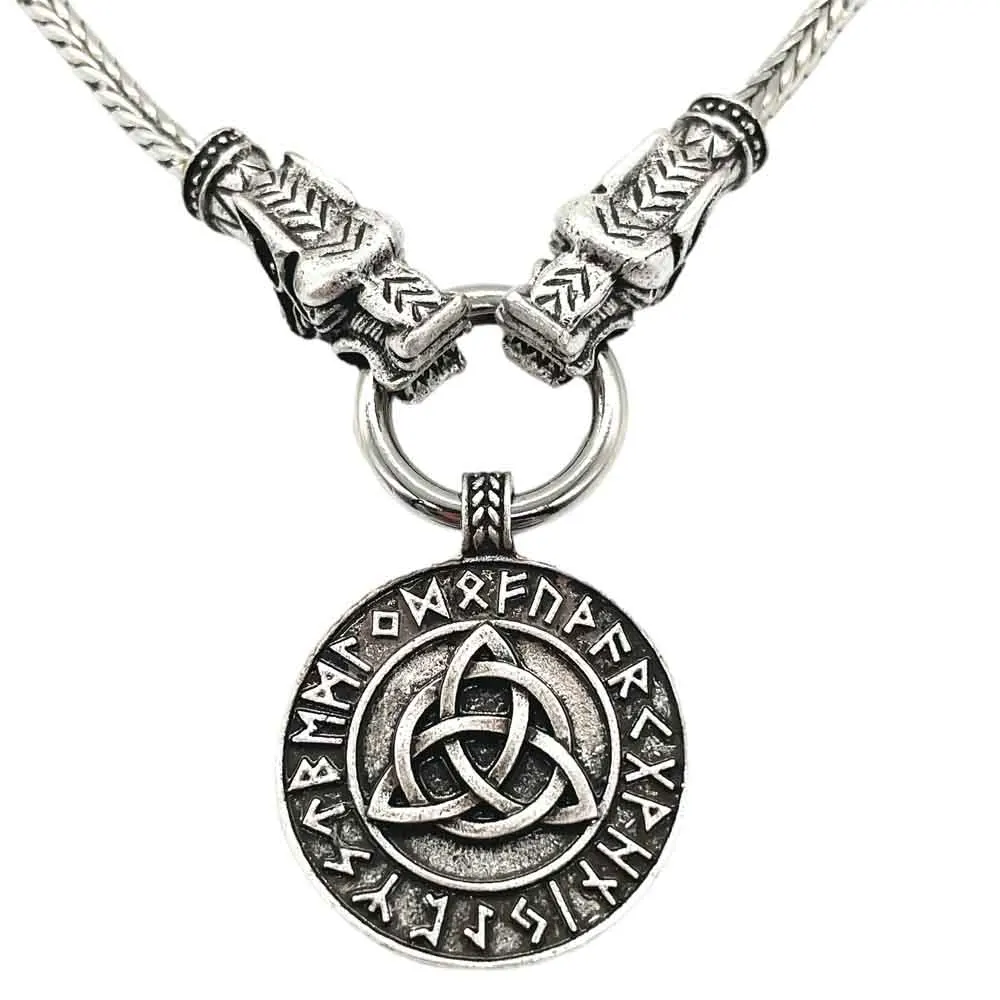 

Нордические руны ювелирные изделия символ Троицы голова Волка цепочка ожерелья подвески Мужские Женские аксессуары
