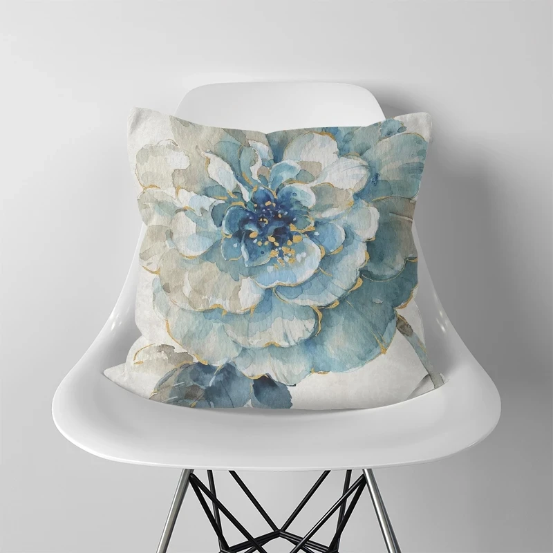 

Blue Flowers Series Bloom Pillow Case Office Decoration Pillow Bedroom Sofa Car Living Room Cushion Cover