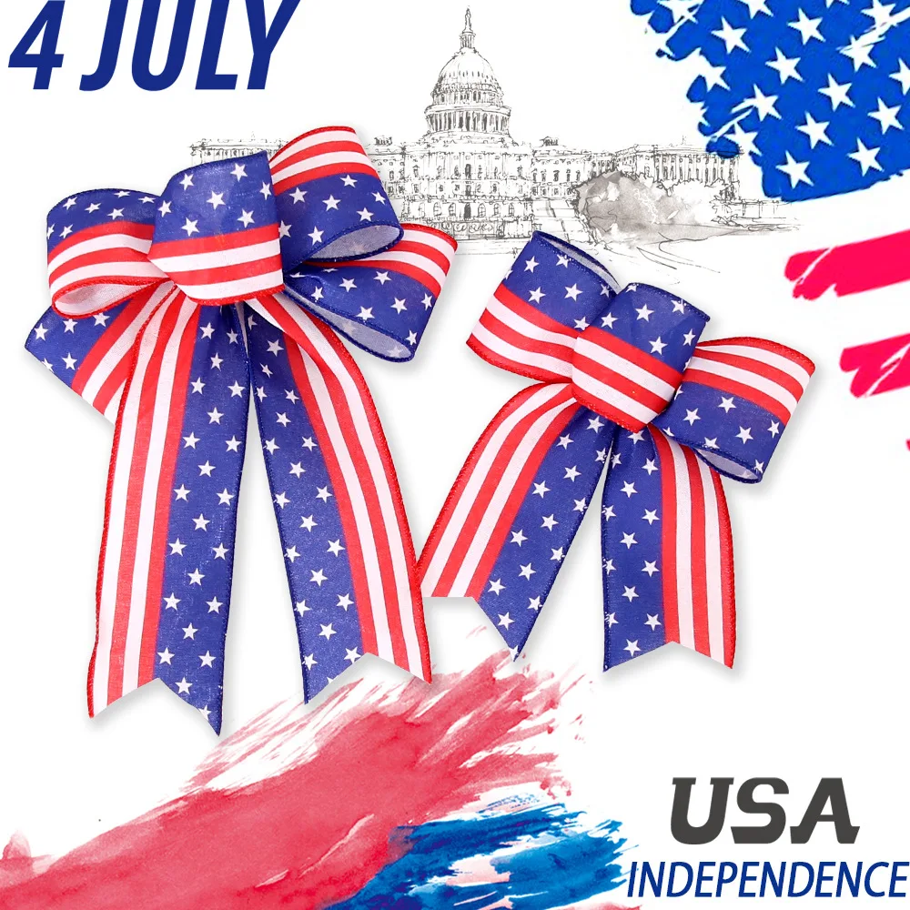 

July 4th New Independence Ribbon Decorative Party Supplies Stars Flag Pattern Bows Home Accessories Indoor Outdoor Decorations