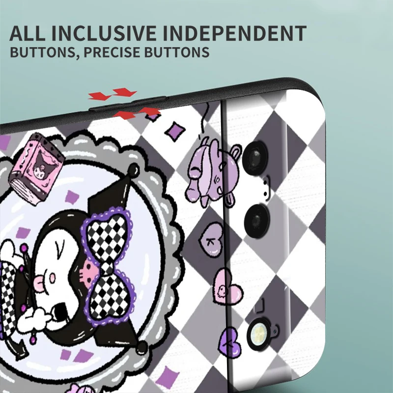 Фото Kuromi Cute Sanrio мультфильм для Google Pixel 8 7A 7 6A 6 5A 5 4 4A XL искусственная черная силиконовая Противоударная оболочка для телефона №5