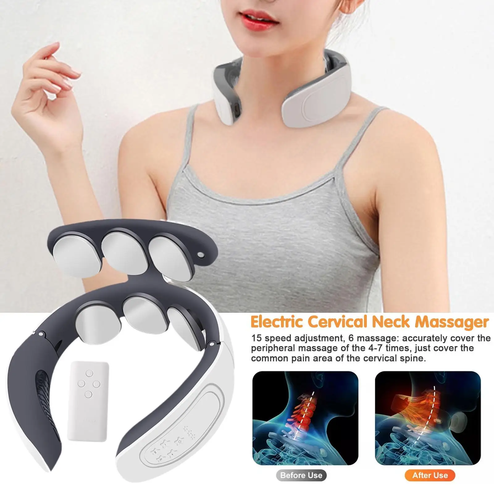 

6 Heads Smart Electric Neck and Back Pulse Massager Wireless Heat Cervical Vertebra Massage Neck Relaxation Relief Pain Remote