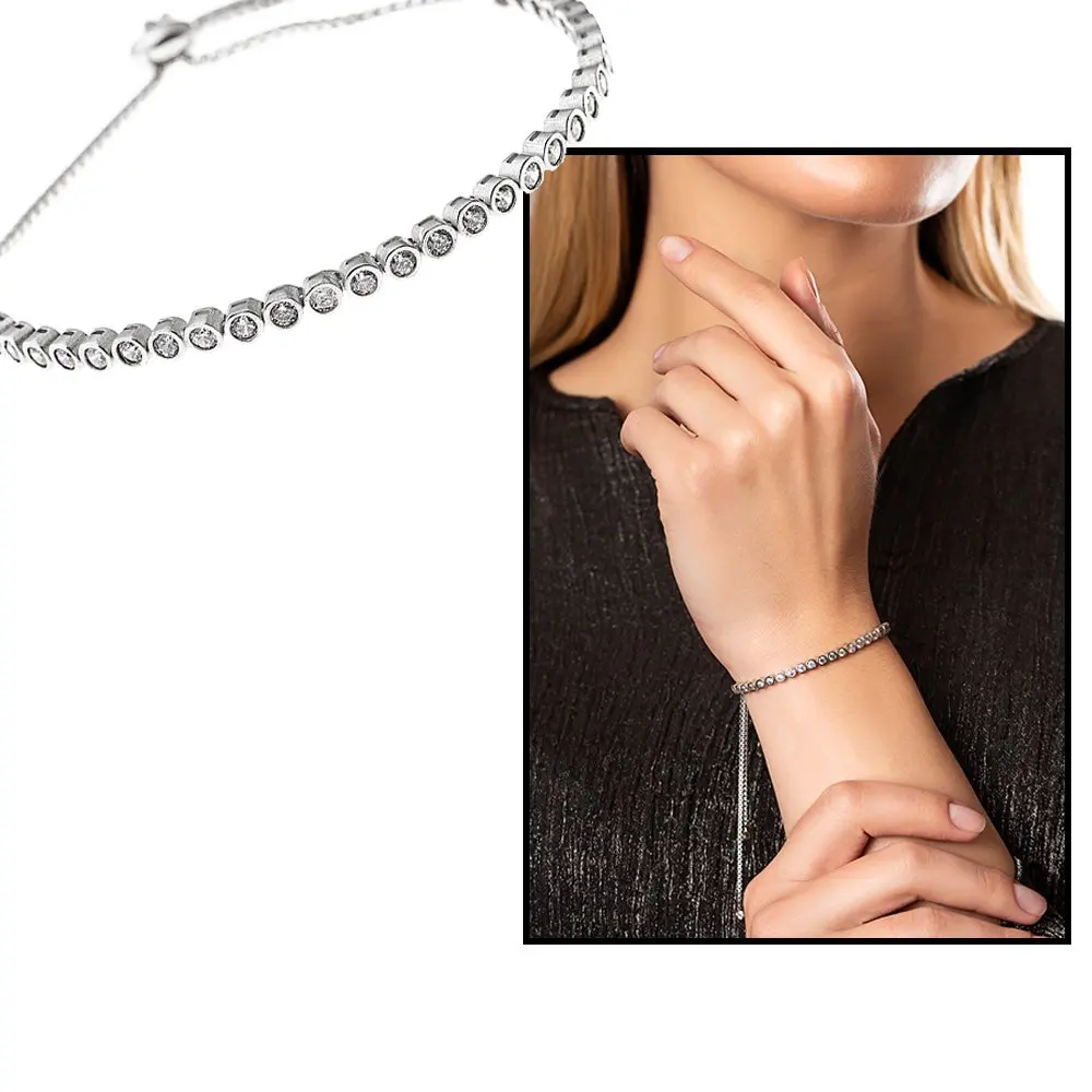 

White Zircon Stone Inlaid 925 Sterling Silver Womens Bracelet