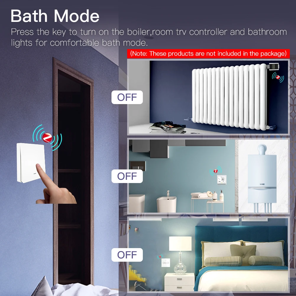 Переключатель MOES Tuya ZigBee кнопочный беспроводной на батарейках 2/3 клавиши