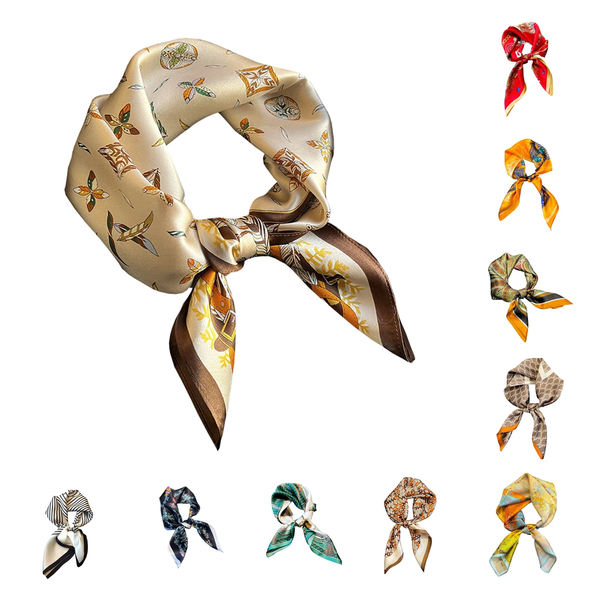 

100% Mulberry Real Silk Scarf Square Headscarf Luxury Kerchief Women Brand Headband Lady Satiny Neckerchief Handbag Decoration