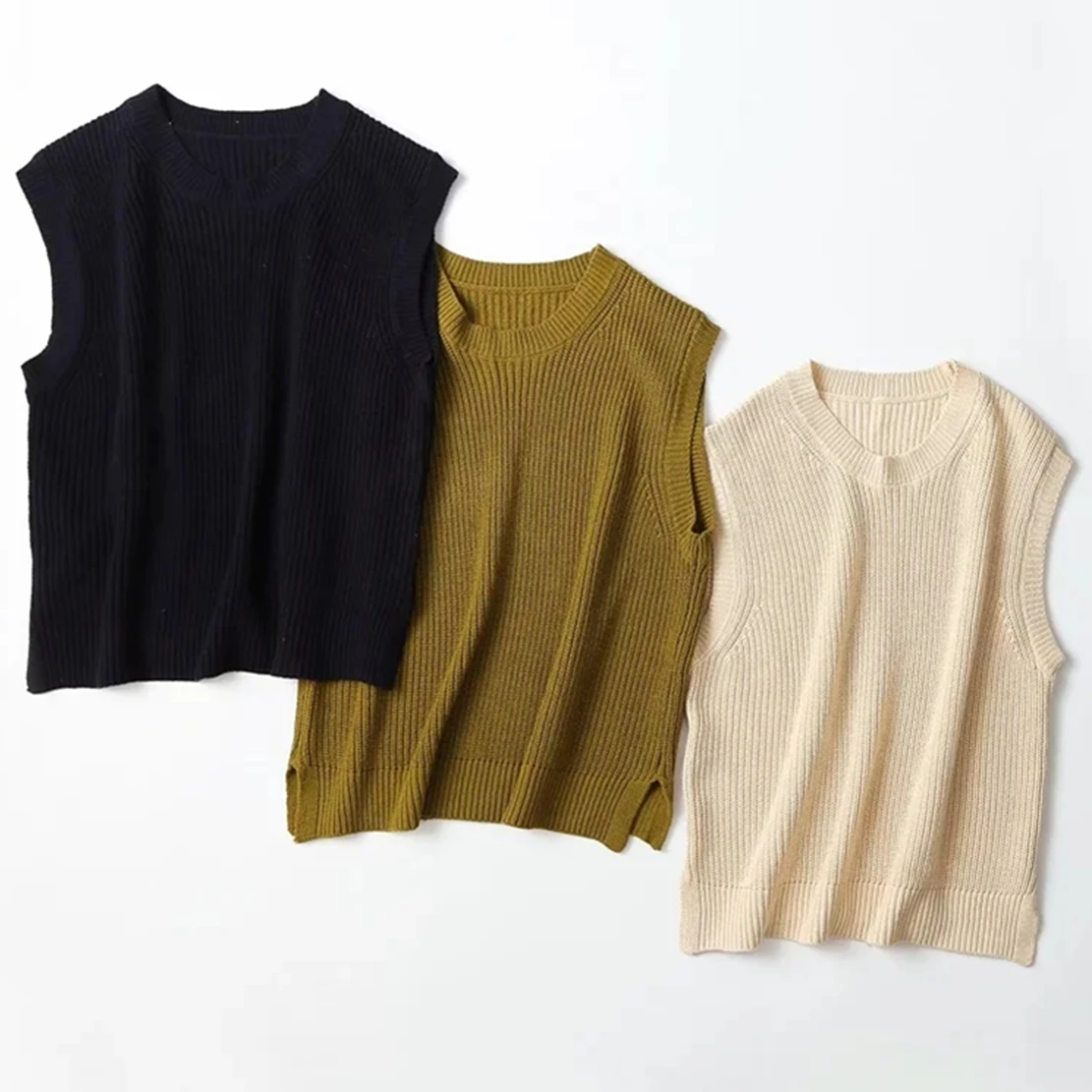 

Maxdutti England Style Fashion Simple Multicolor O-neck Sleeveless Tank 2022 Casual Knitwear Vest Women Jacket Tops