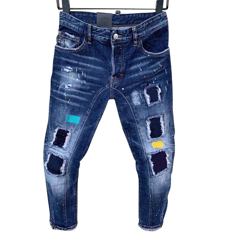 Starbags DSQ Men's Wear Patch paint fashion print micro elastic slim straight leg jeans