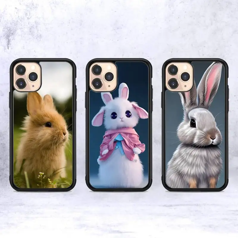 

Cute White Baby Rabbits Phone Case Silicone PC+TPU Case for iPhone 11 12 13 Pro Max 8 7 6 Plus X SE XR Hard Fundas