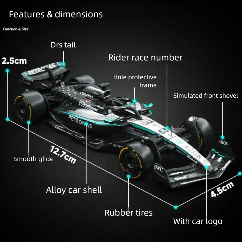 Фото Модель гоночного автомобиля Bburago 1:43 Mercedes-AMG F1 W15 W16, литая под давлением, из сплава, коллекционная, имитационная, подарок для детей №2