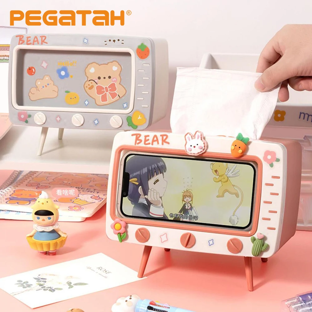 

Plastic Tissue Box Multifunctional Cute Kawaii Desktop TV Tissue Box Case Simple Creative Storage Napkin Holder Paper Tray