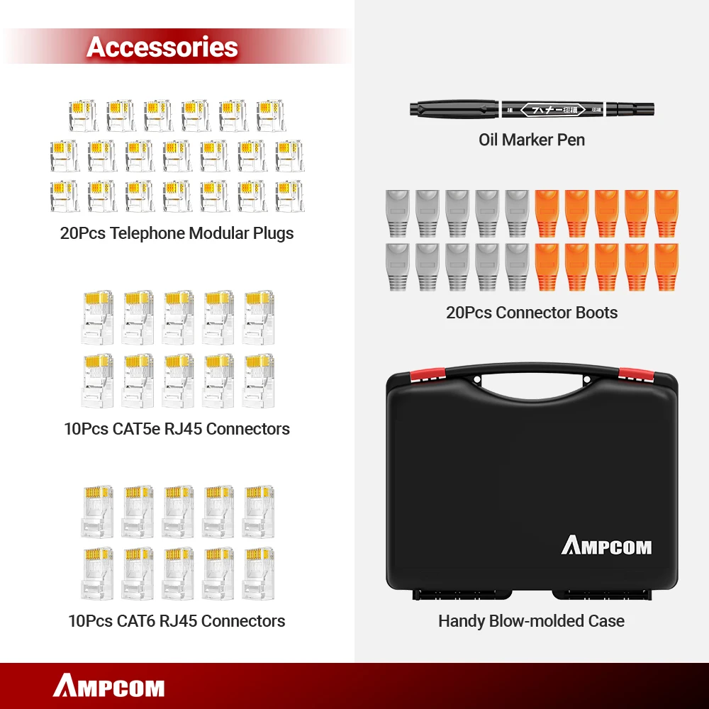AMPCOM RJ45 щипцы Lan тестер набор инструментов Ethernet инструмент для зачистки кабеля rj 45
