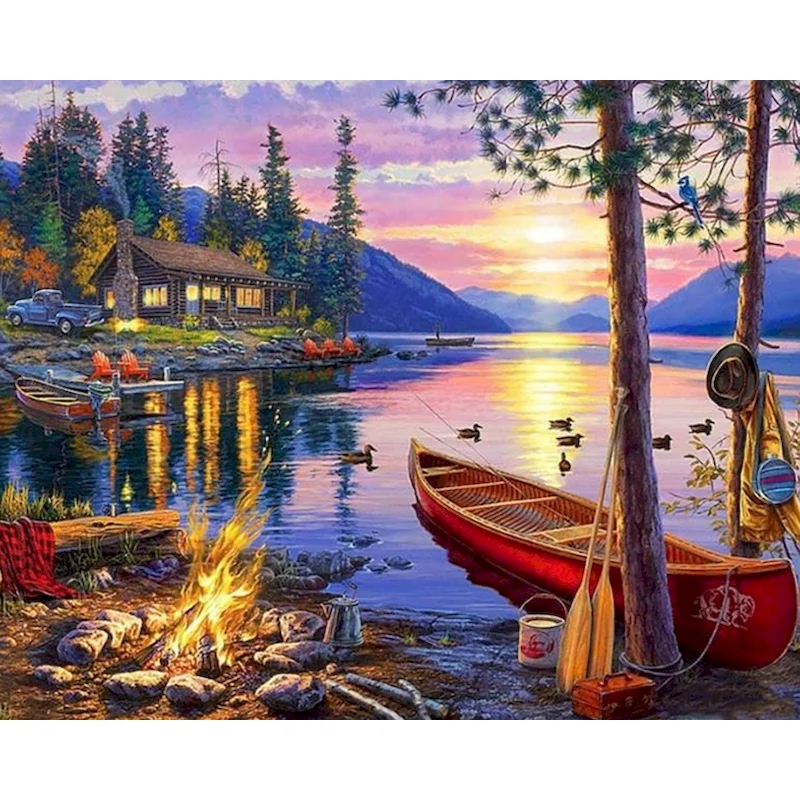 

GATYZTORY DIY Painting By Numbers Lake Landscape Acrylic Home Decor On Canvas Wall Art Picture Canvas By Numbers For Living Room