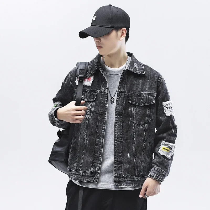 Trendy Denim Jacket For Men Spring 2022 Korean Style Slim Fit Lean Fashionable Blazer With Regular Length And Loose Type