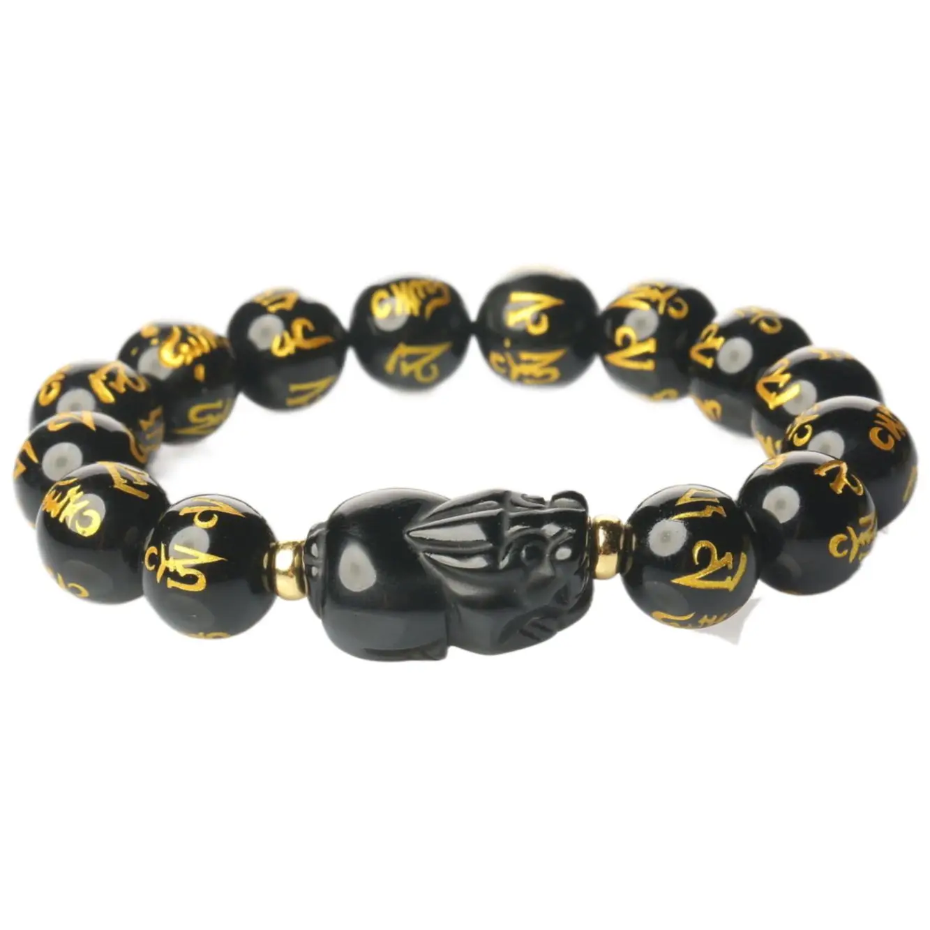 

CYG Natural Black Obsidian Pixiu Six-words Mantra Bracelets For Men Women Gifts 12mm Bring Wealth Relieve Anxiety Free Shipping