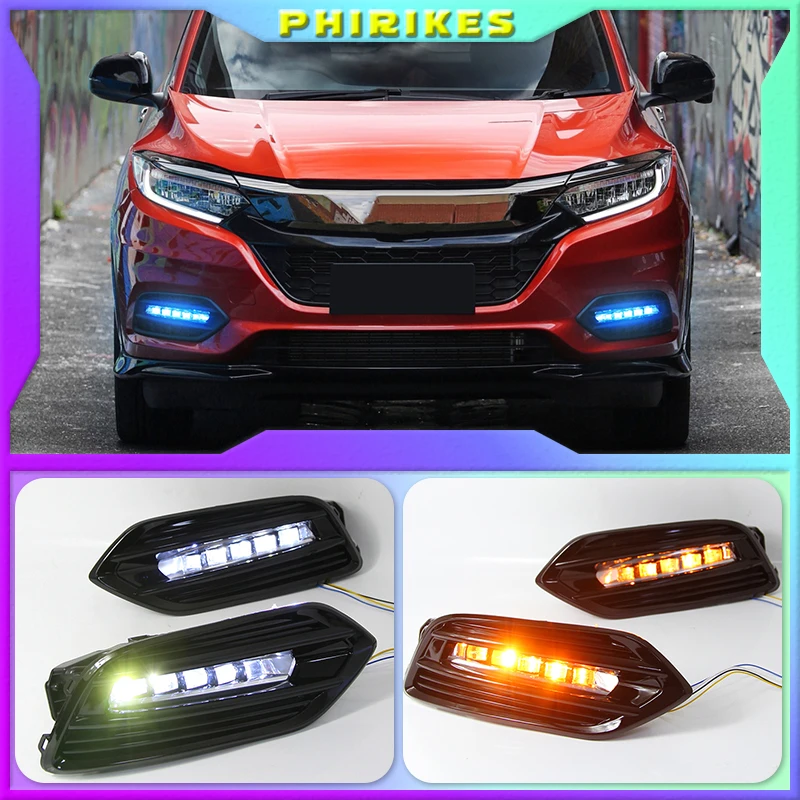 

Дневные ходовые огни, 2 шт., для Honda HRV HR-V Vezel 2019 2020, желтые, с указателем поворота, 12 В, автомобильные ДХО, противотуманные фары, украшение