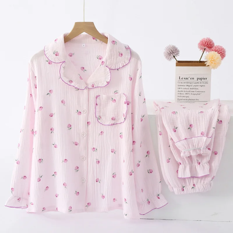 

2022 Spring And Autumn New Ladies Pajamas 100% Cotton Long-Sleeved Home Wear Comfortable Plus Size Summer Thin Sleepwear Women