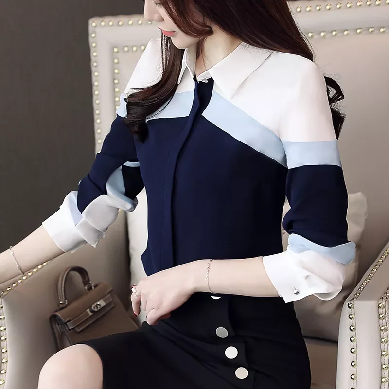 

womens tops and blouses 2022 chiffon blouse shirts women tops long sleeve ladies tops button spliced office lady