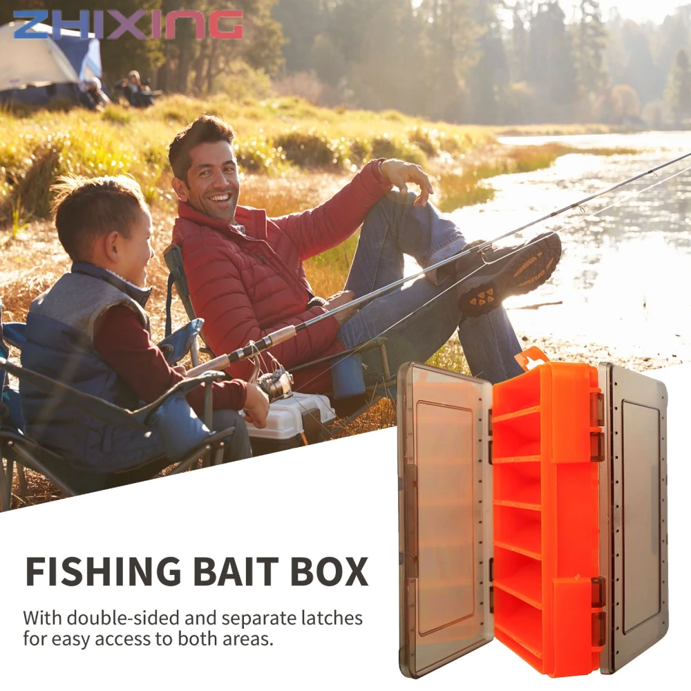 ZHIXING 2PCS Rigid Fishing Box Fishing Accessories PP Material Portable Double Sided Lure Fishing Tackle Box With High Quality