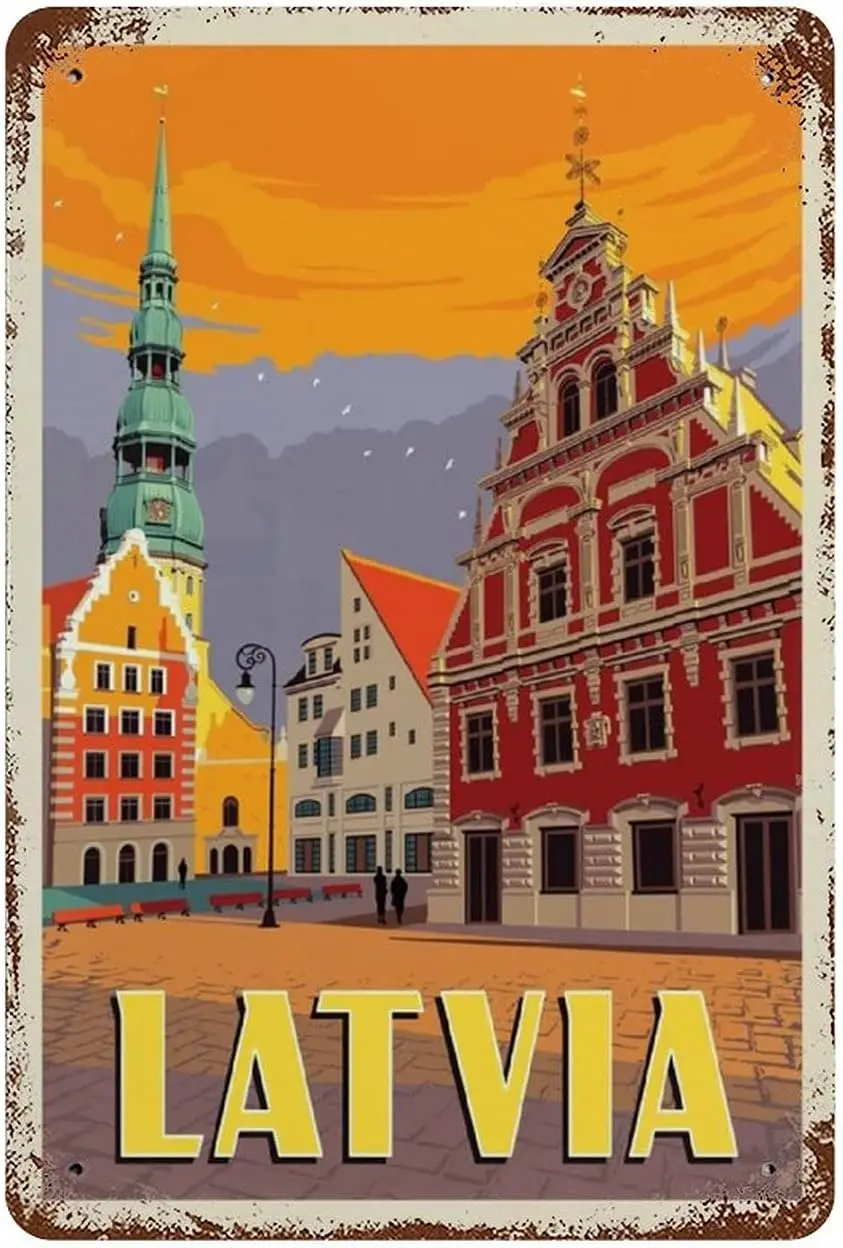 Постер для путешествий в Латвию, Настенный декор со смешным металлическим знаком, украшение для дома, бара, кафе, 12x8 дюймов