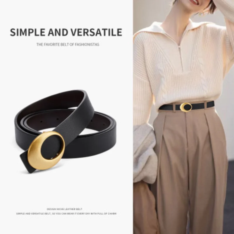 Upgrade Your Style with 2023 Women's Oval Leather Women Belt A Perfect Match for Any Outfit 105cm