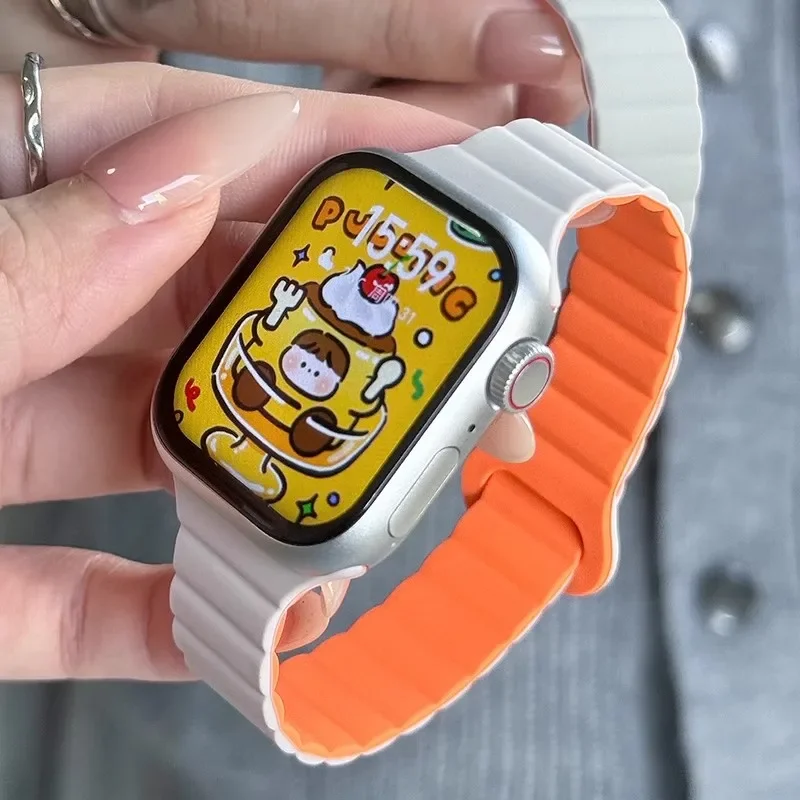 Фото Тонкий силиконовый магнитный ремешок для Apple Watch 44 мм, 40 мм, 41 мм, 42 мм, 46 мм, 45 мм, 49 мм, ремешок для iWatch Series 11, 10, SE3, 9, 8, 7, 6, 5, 4 №2