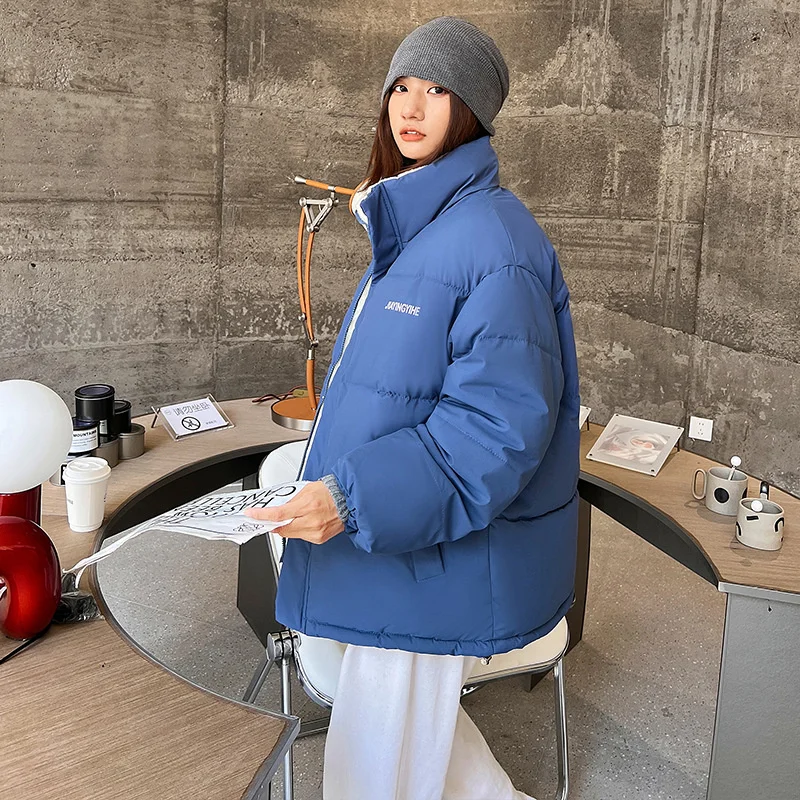 2022 New Short Autumn Winter Jacket Women Thicken Warm Fleece Lining Coat Loose Puffer Outerwear Korean Fashion Parkas