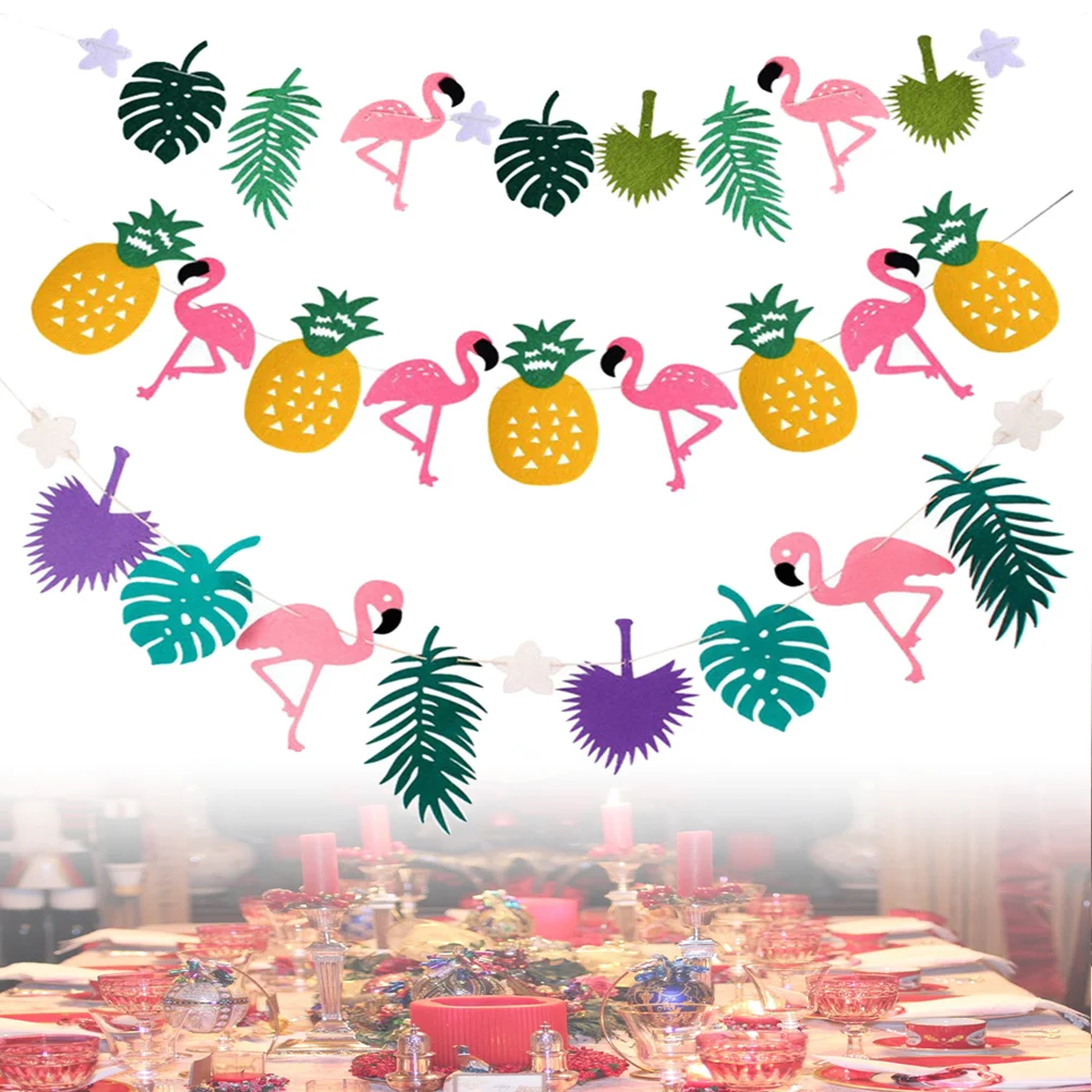 

3 Hawaiian Themed Banners Pineapple Garland Bunting for Christmas Banquet