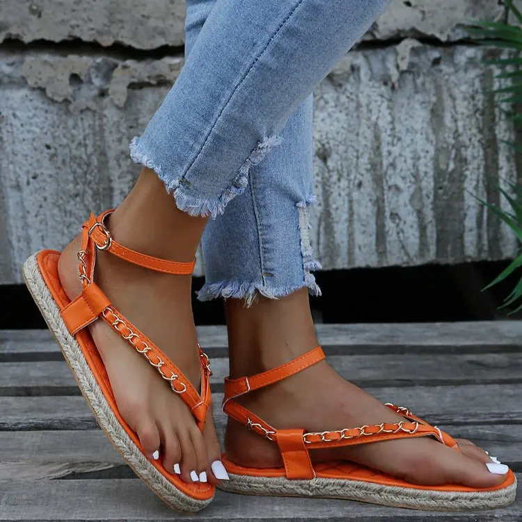 

Летние женские сандалии на плоской подошве, женские сандалии на цепочке, летняя обувь, шлепанцы на застежке, фотоаксессуары 35 ~ 43