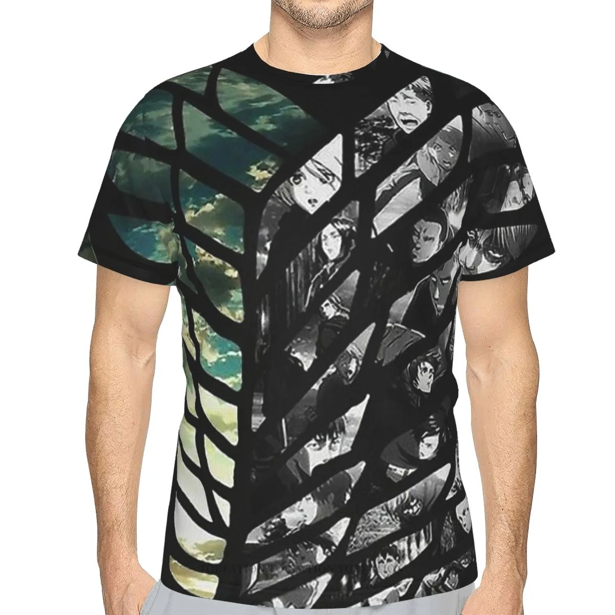 

Attack On Titan Eren Men's TShirts Glory Of Humanity 3D Printed Breathable Retro Short-Sleeved Polyester O-Neck Tops Streetwear