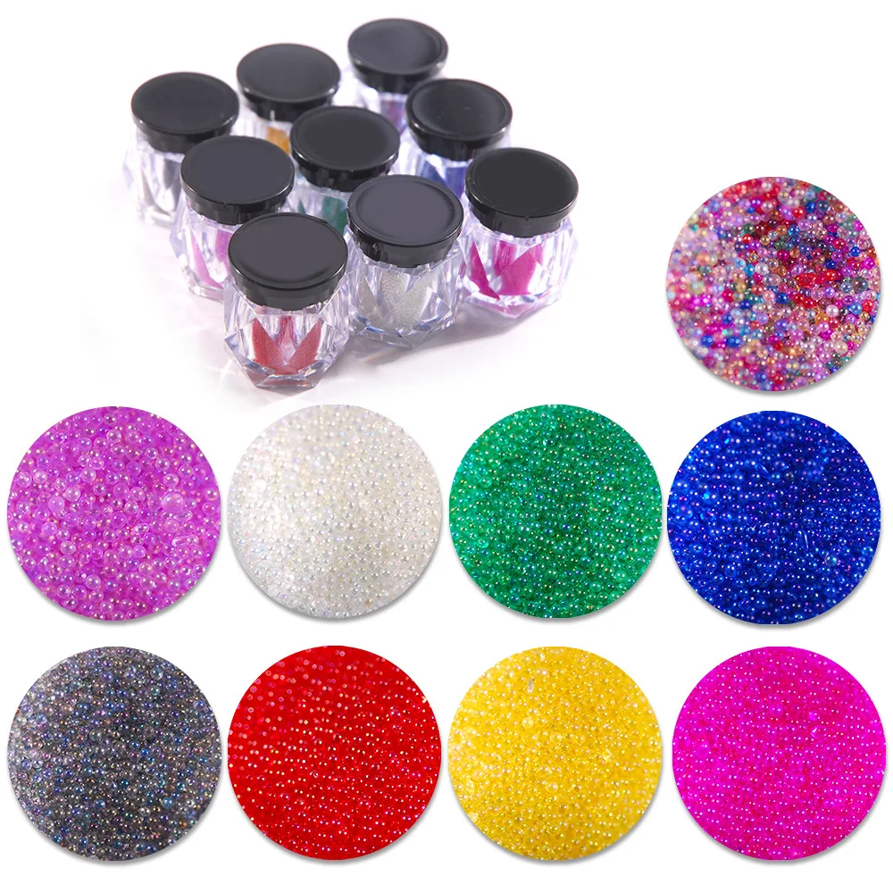 

Новые стеклянные непористые маленькие круглые бусины, микробусины «сделай сам», прозрачные Волшебные бусины для маникюра, 9 цветов/набор