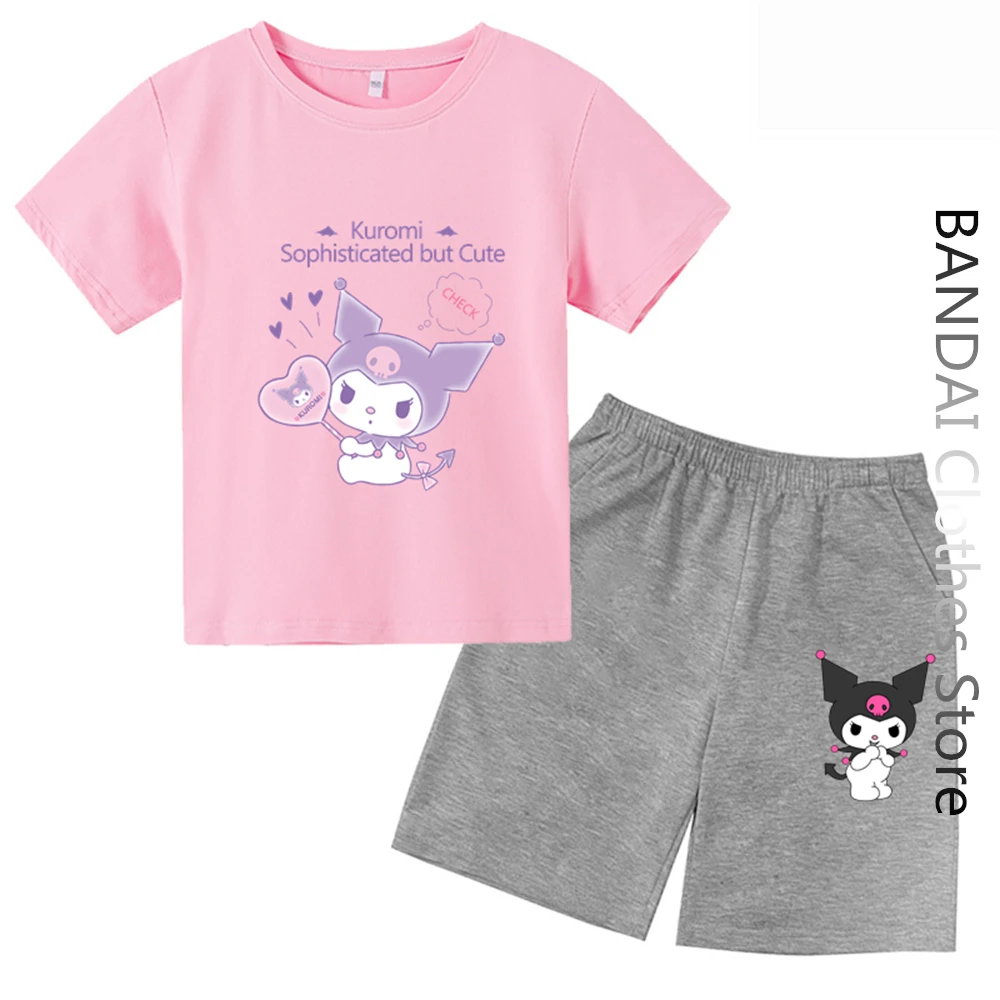 

Футболка Hello Kitty Kuromi, Детская крутая футболка, детская одежда для мальчиков и девочек, летние топы с коротким рукавом, футболки, модная футболка с аниме